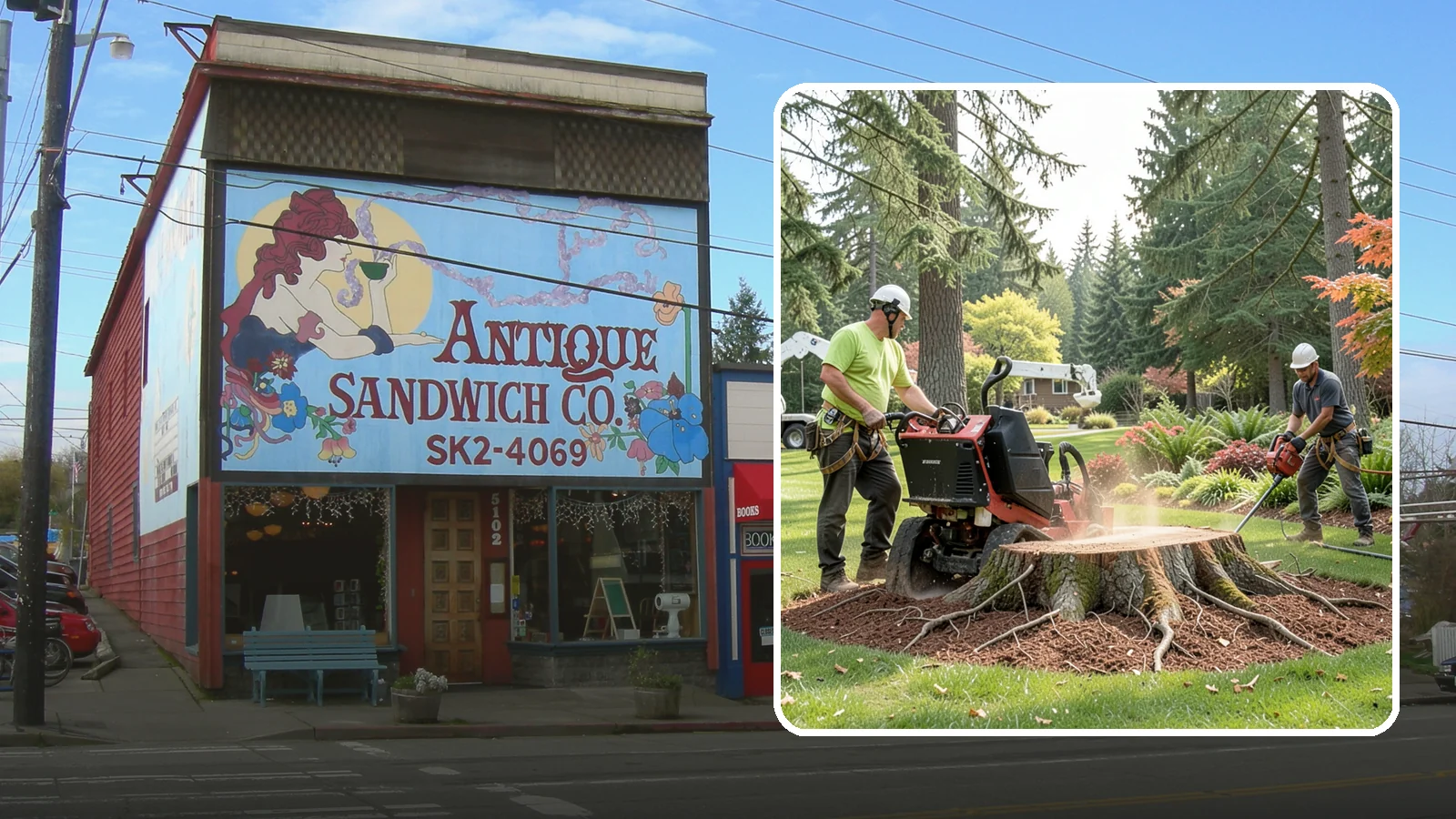 Stump grinding in Ruston, Pierce County, WA - The mechanical grinding of a stump below grade.