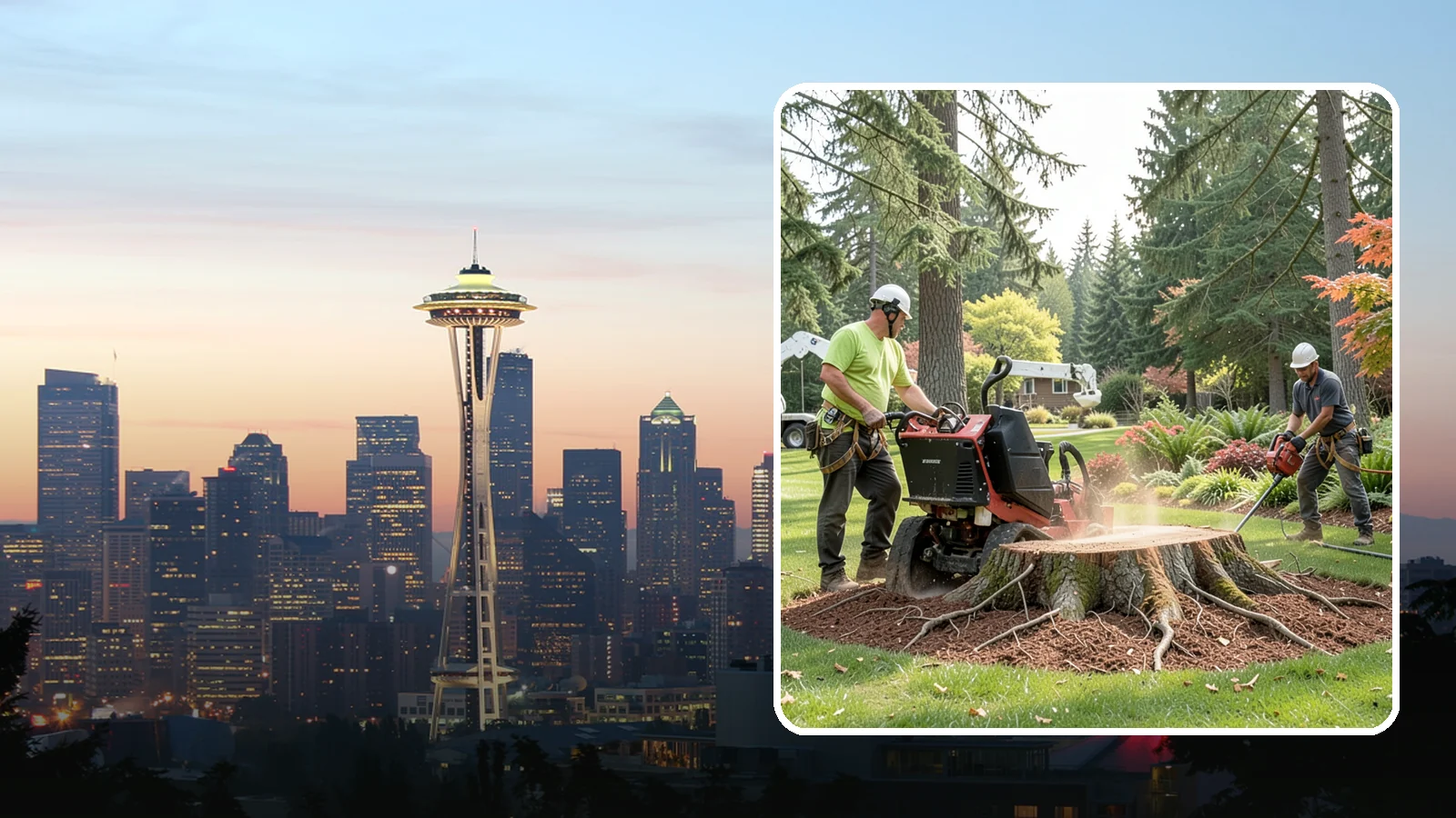 Stump grinding in Seattle, King County, WA - The mechanical grinding of a stump below grade.