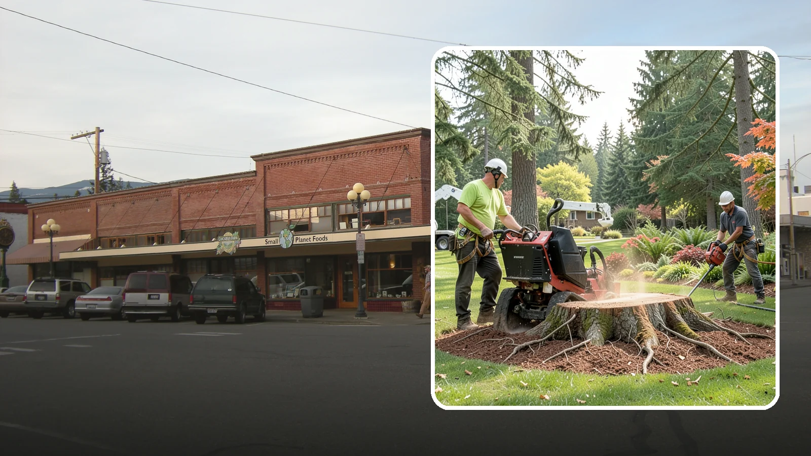 Stump grinding in Sedro-Woolley, Skagit County, WA - The mechanical grinding of a stump below grade.