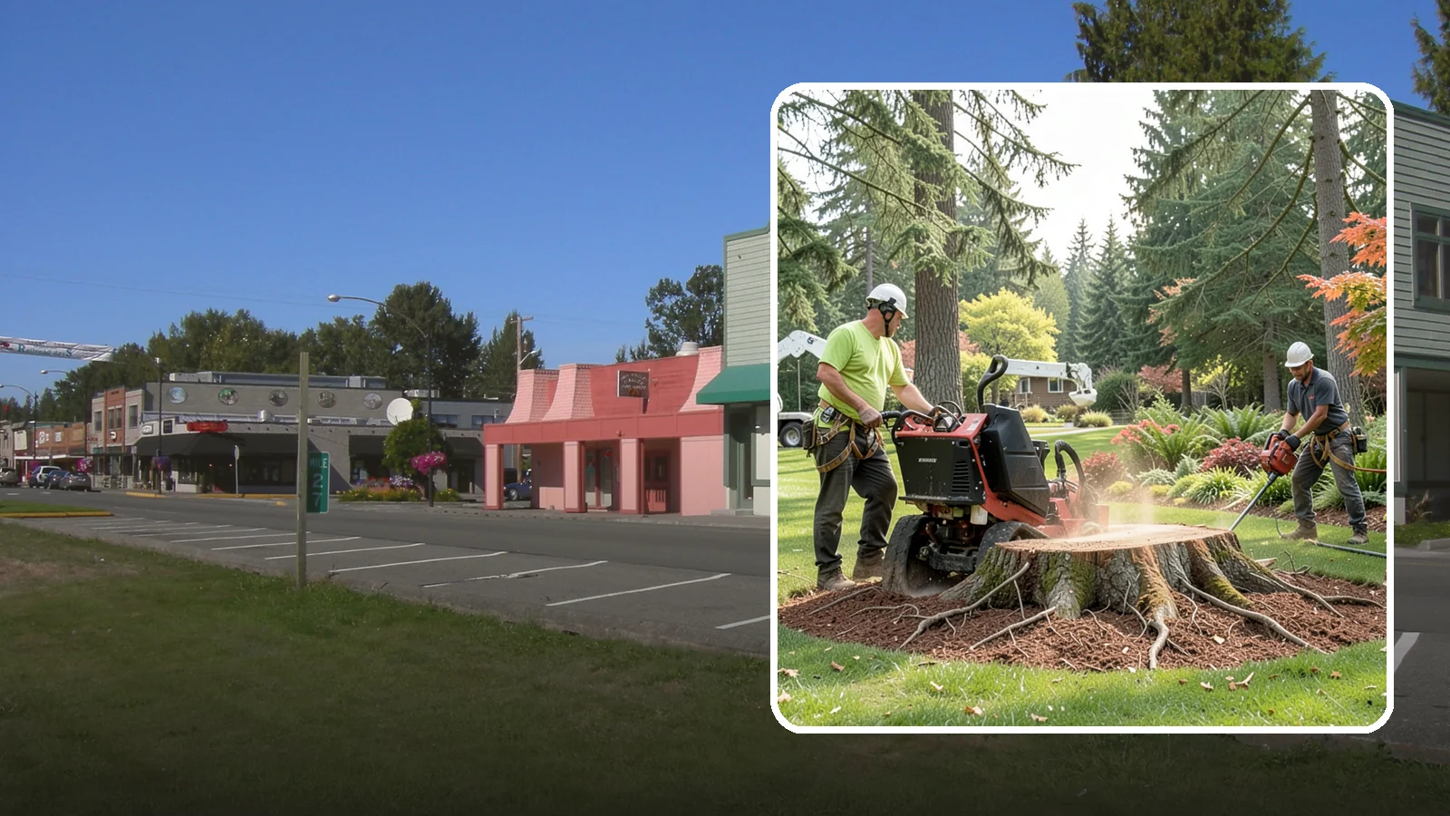 Stump grinding in Snoqualmie, King County, WA - The mechanical grinding of a stump below grade.