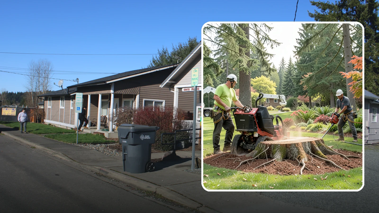 Stump grinding in South Prairie, Pierce County, WA - The mechanical grinding of a stump below grade.