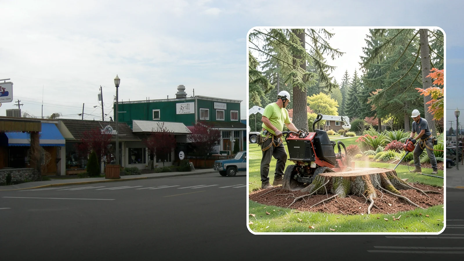 Stump grinding in Stanwood, Snohomish County, WA - The mechanical grinding of a stump below grade.