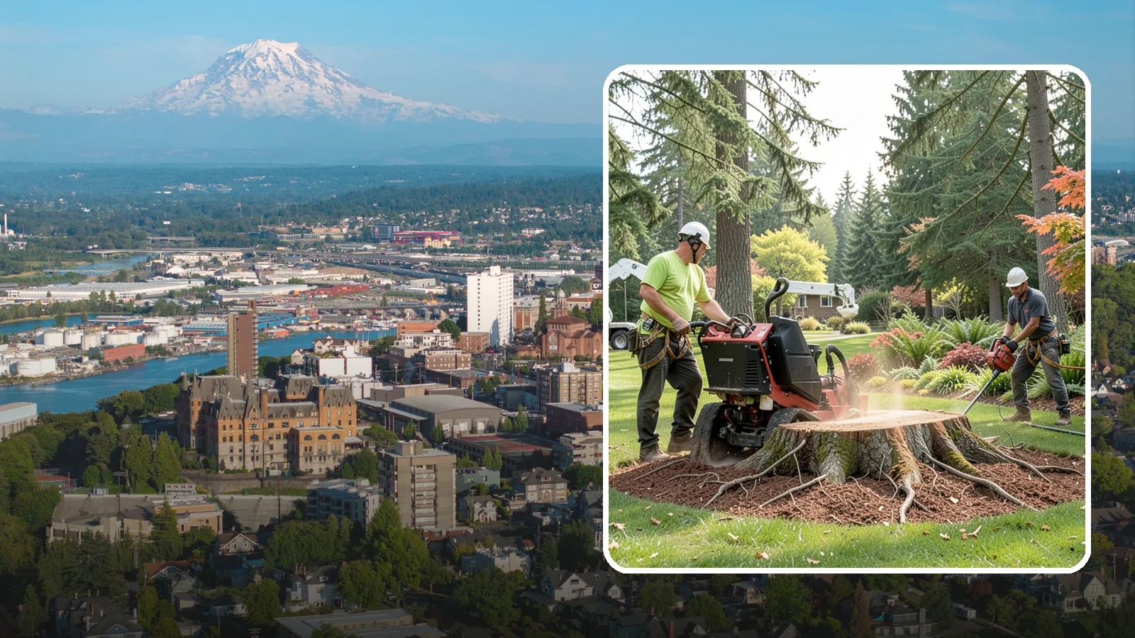 Stump grinding in Tacoma, Pierce County, WA - The mechanical grinding of a stump below grade.