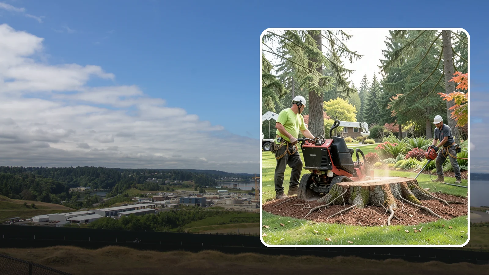Stump grinding in University Place, Pierce County, WA - The mechanical grinding of a stump below grade.