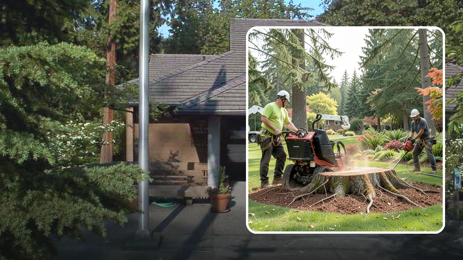Stump grinding in Yarrow Point, King County, WA - The mechanical grinding of a stump below grade.
