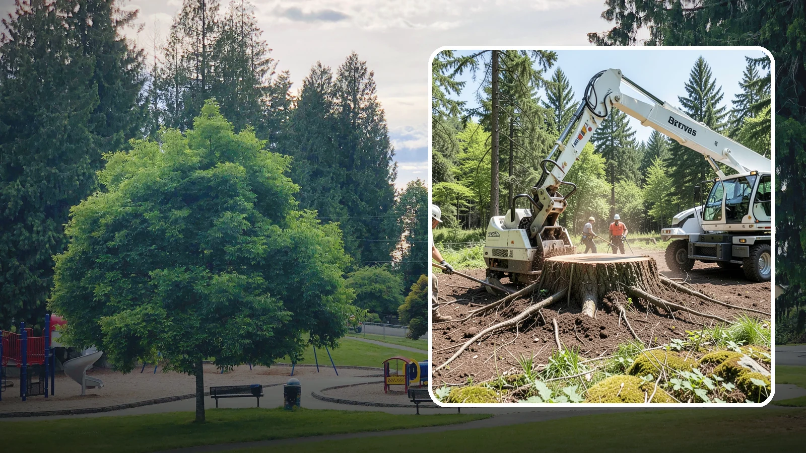 Stump removal in Bonney Lake, Pierce County, WA - The full extraction of a stump and its major roots.
