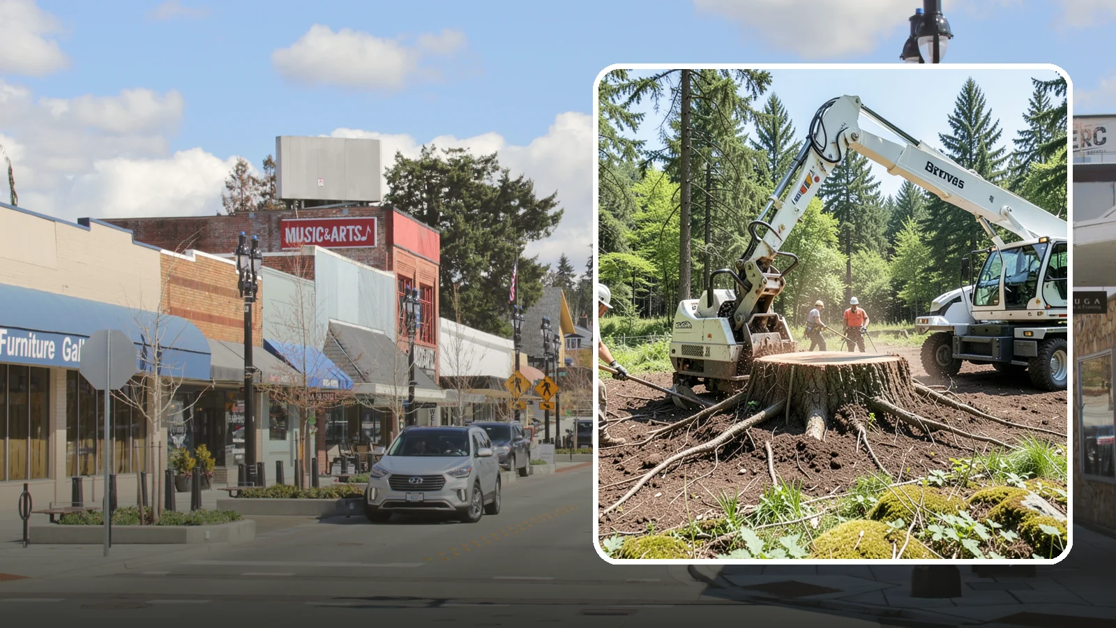Stump removal in Bothell, King County, WA - The full extraction of a stump and its major roots.