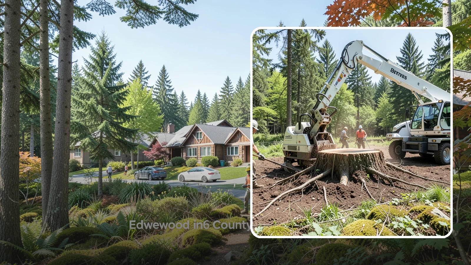 Stump removal in Edgewood, Pierce County, WA - The full extraction of a stump and its major roots.
