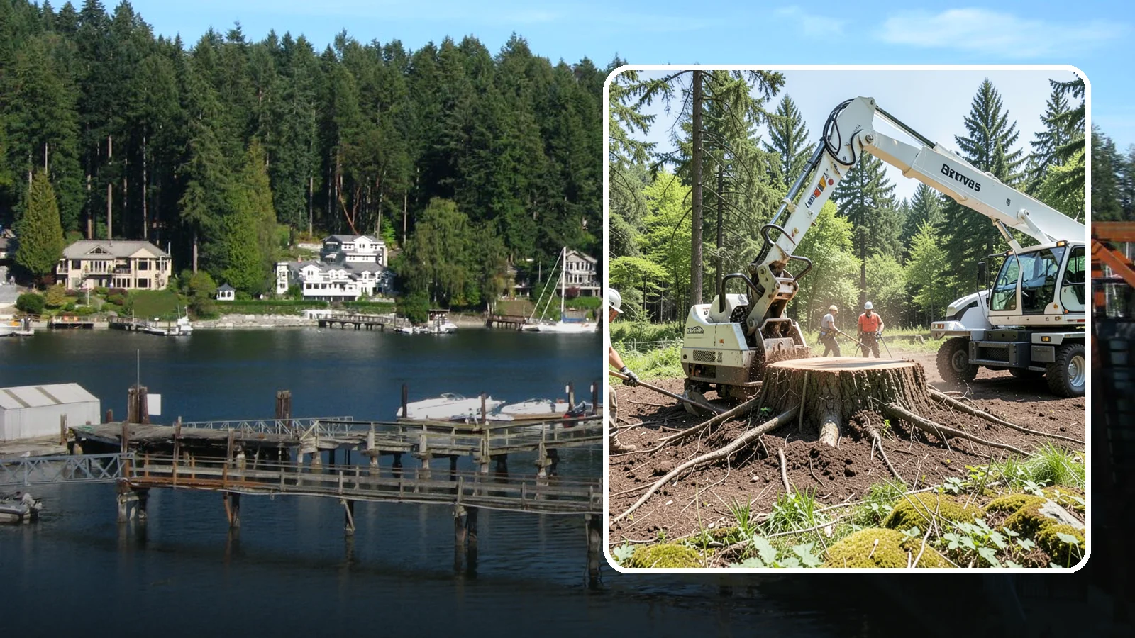 Stump removal in Gig Harbor, Pierce County, WA - The full extraction of a stump and its major roots.