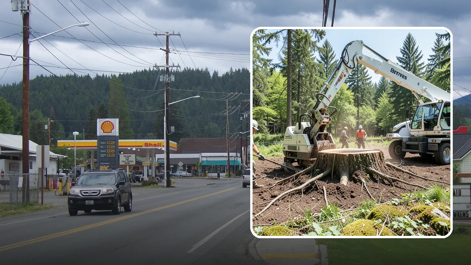Stump removal in Granite Falls, Snohomish County, WA - The full extraction of a stump and its major roots.