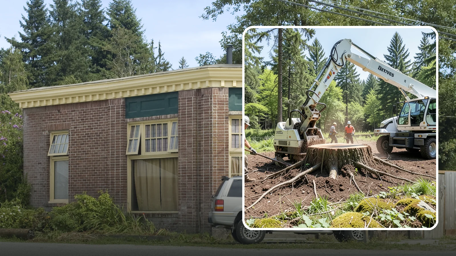 Stump removal in Hamilton, Skagit County, WA - The full extraction of a stump and its major roots.