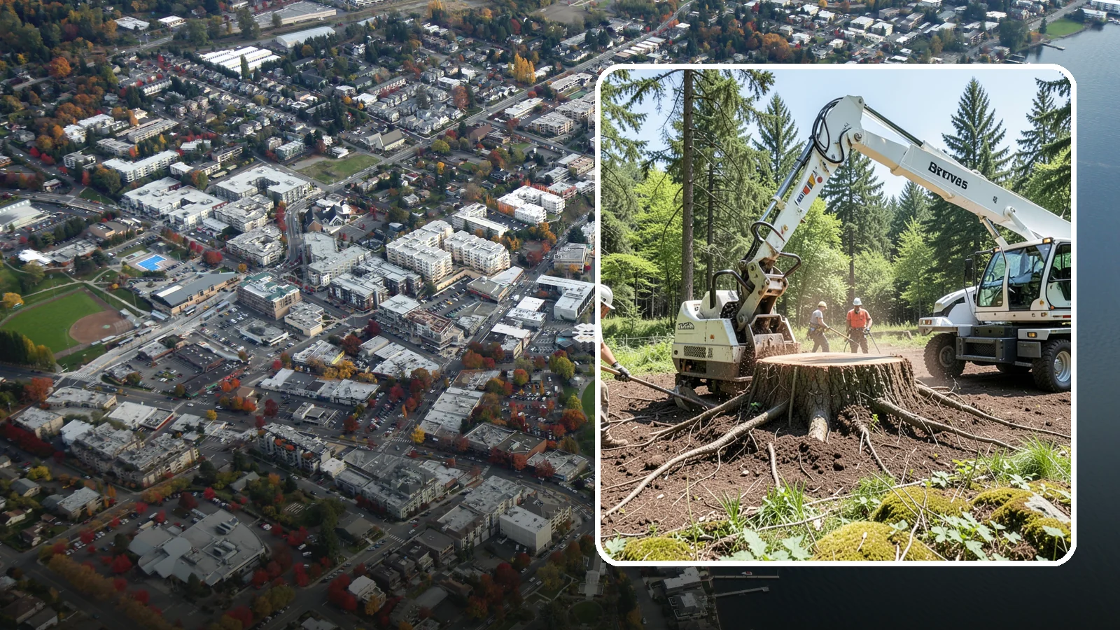Stump removal in Kirkland, King County, WA - The full extraction of a stump and its major roots.