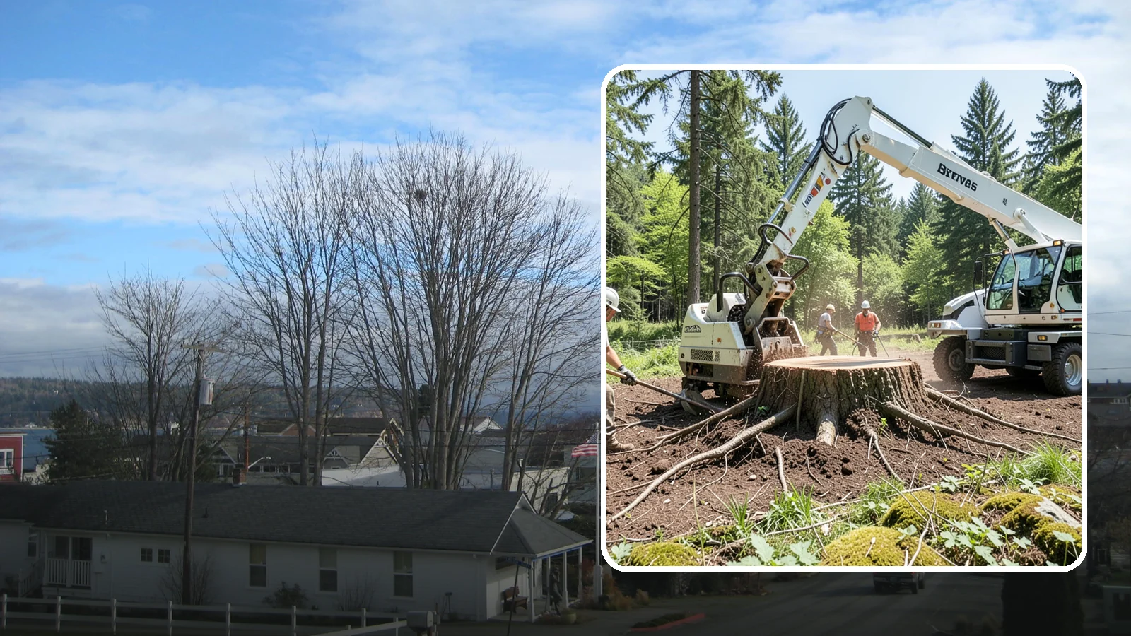 Stump removal in Langley, Island County, WA - The full extraction of a stump and its major roots.