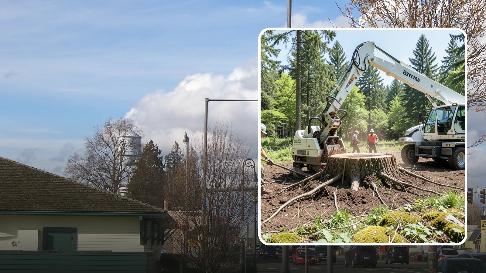 Stump removal in Marysville, Snohomish County, WA - The full extraction of a stump and its major roots.