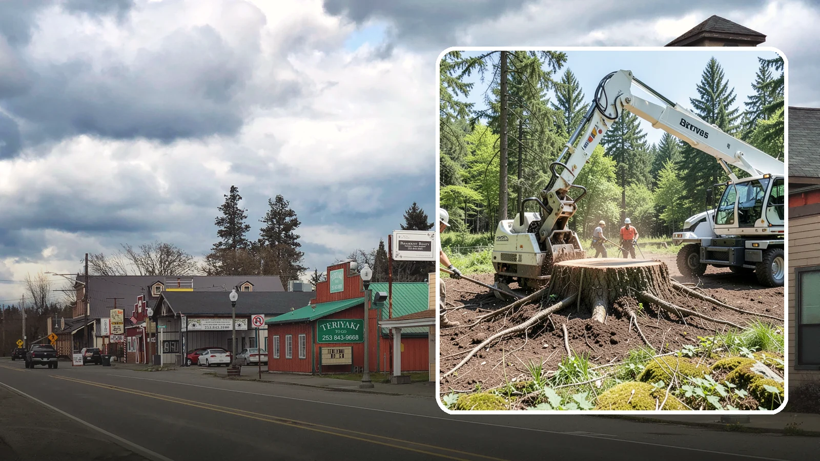 Stump removal in Roy, Pierce County, WA - The full extraction of a stump and its major roots.