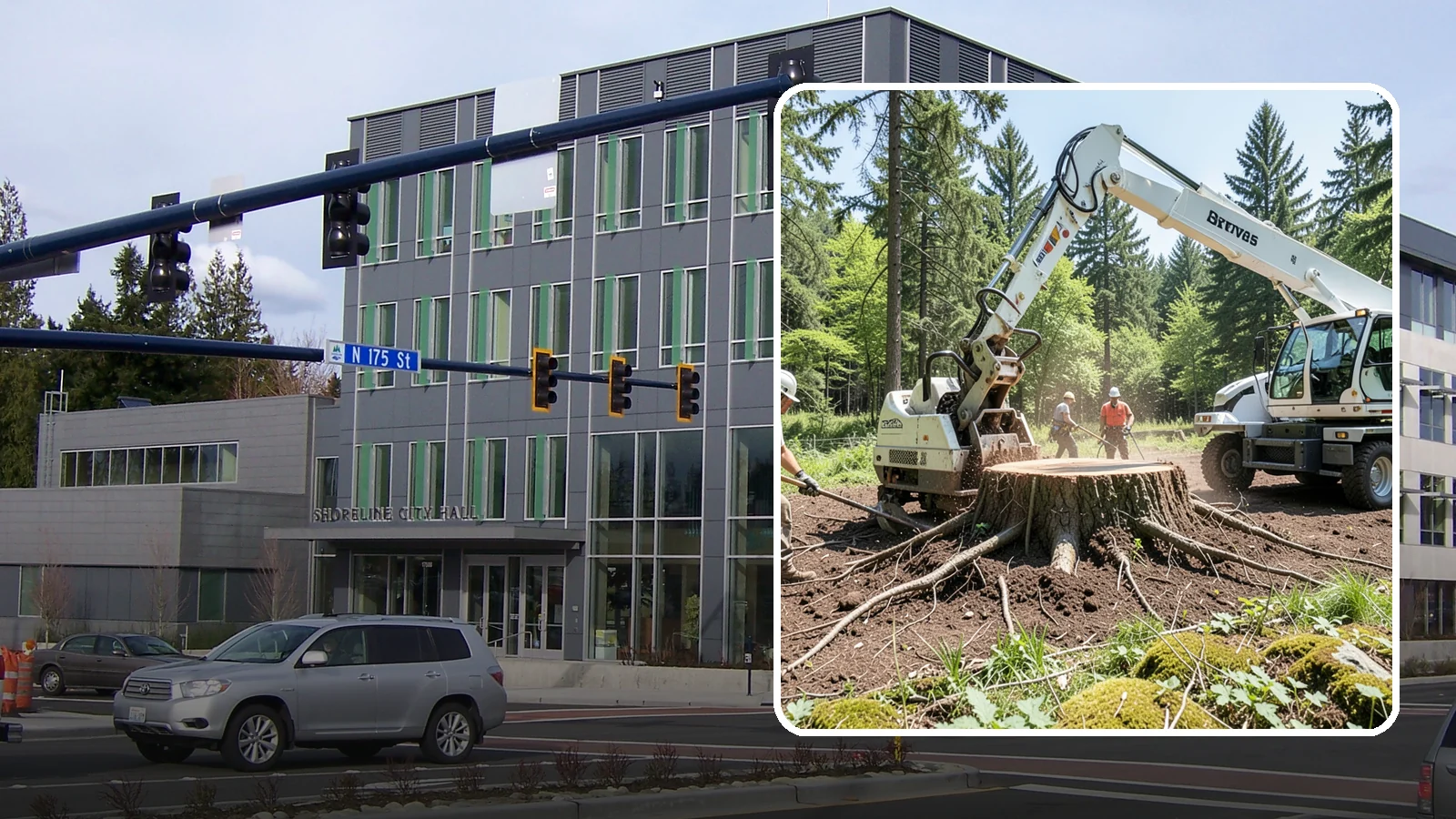 Stump removal in Shoreline, King County, WA - The full extraction of a stump and its major roots.