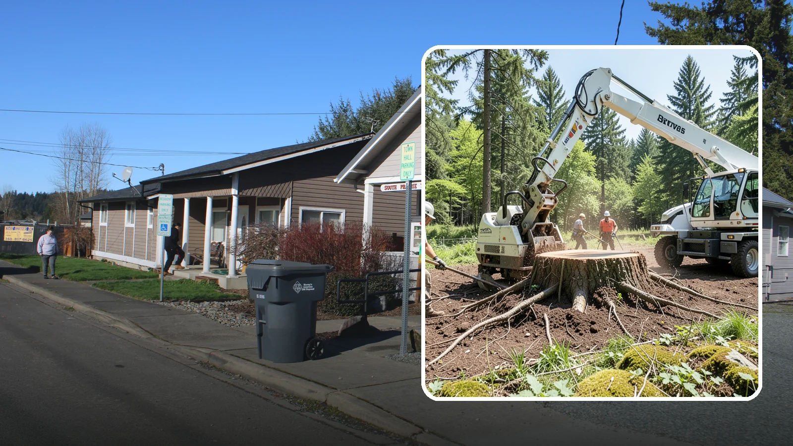 Stump removal in South Prairie, Pierce County, WA - The full extraction of a stump and its major roots.