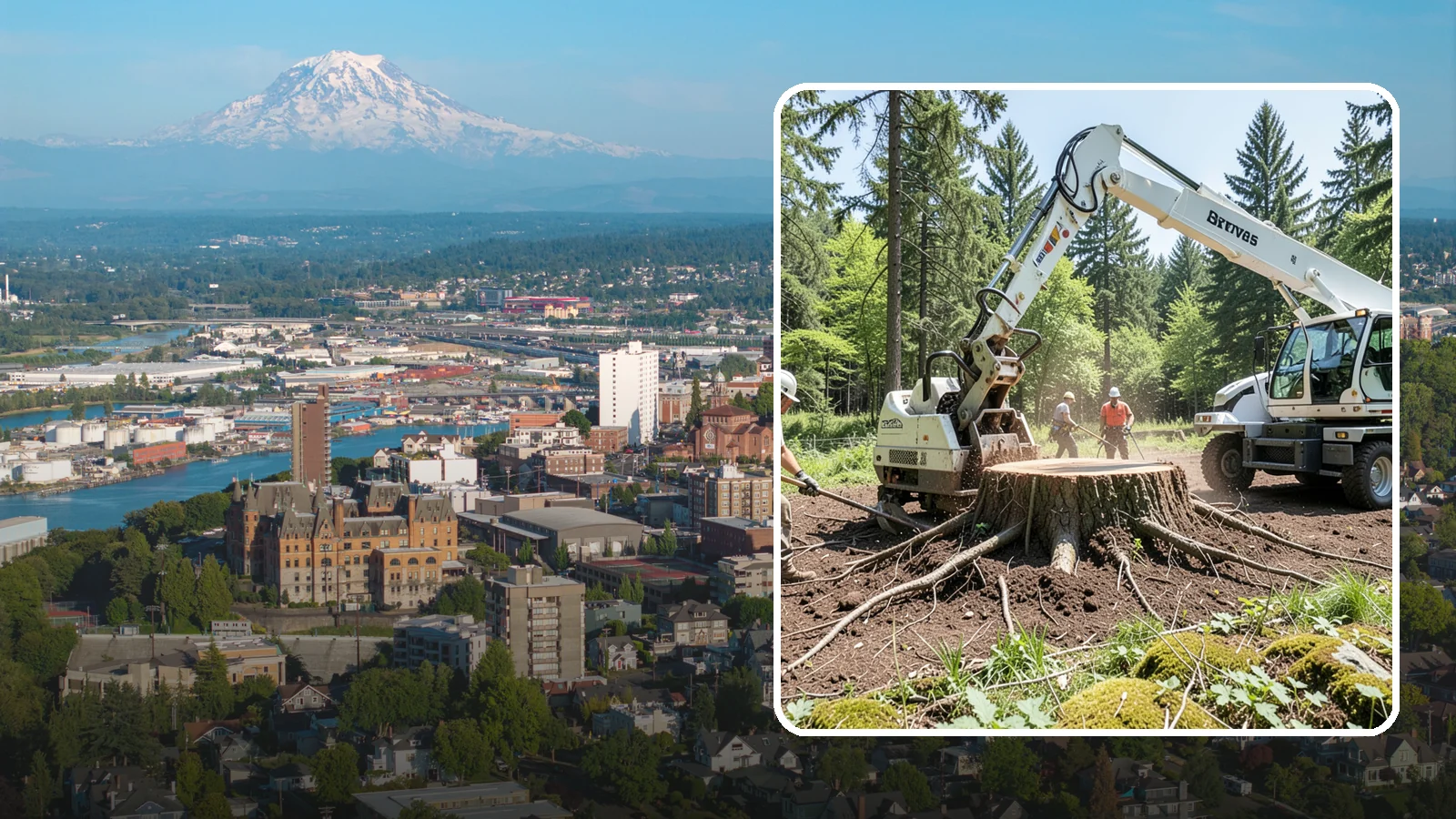 Stump removal in Tacoma, Pierce County, WA - The full extraction of a stump and its major roots.