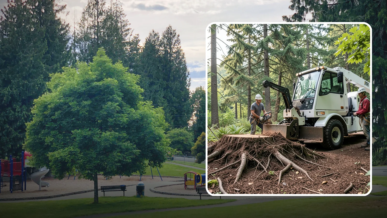 Surface root grinding in Bonney Lake, Pierce County, WA - The grinding of exposed surface roots.