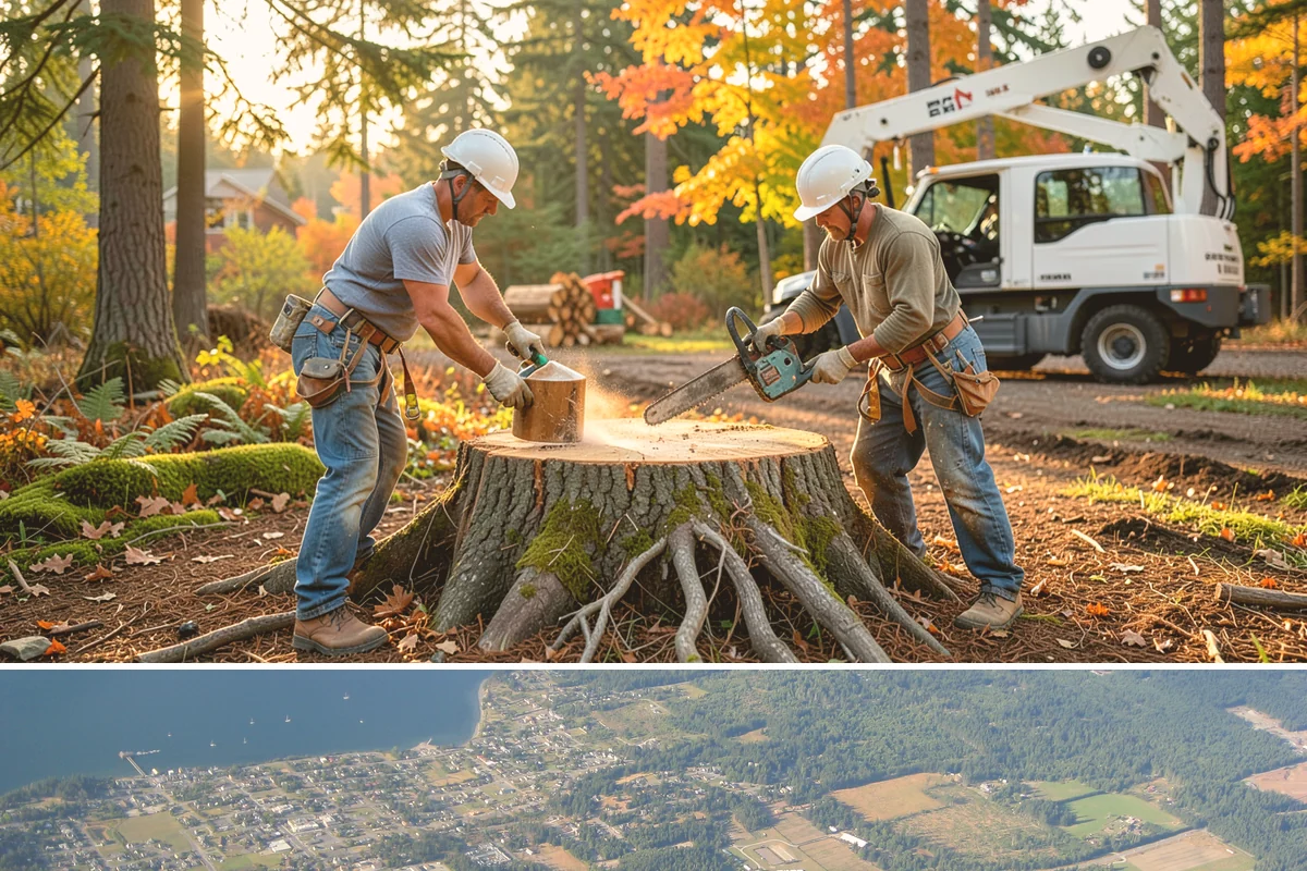 Surface root grinding in Coupeville, Island County, WA - This work can be performed year-round in the Puget Sound climate but may require scheduling adjustments if frozen ground prevents...