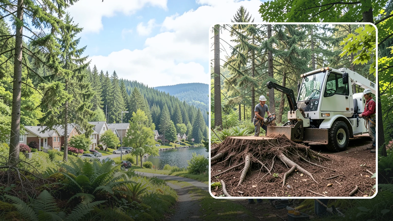 Surface root grinding in Lake Forest Park, King County, WA - The grinding of exposed surface roots.