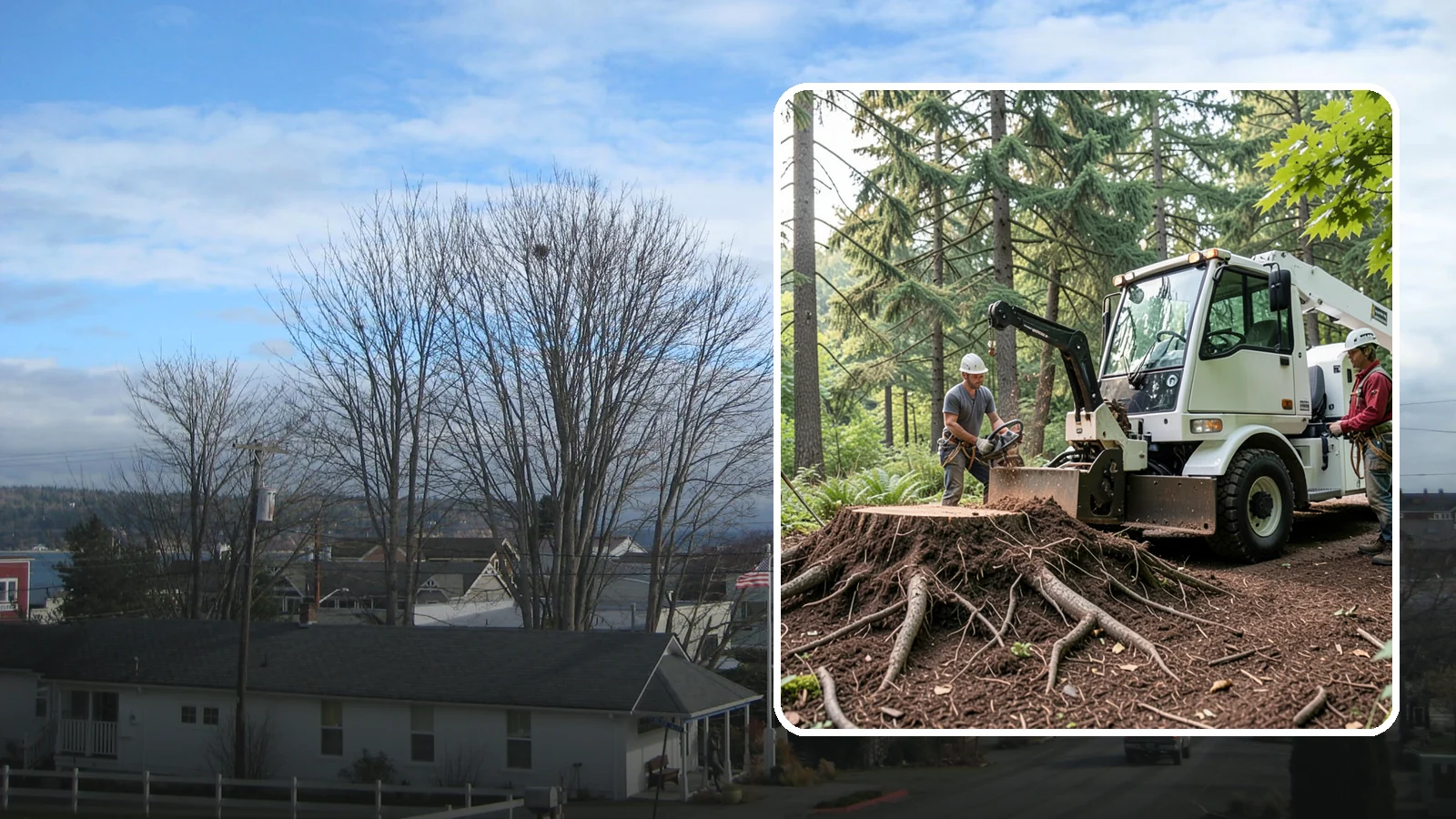 Surface root grinding in Langley, Island County, WA - The grinding of exposed surface roots.