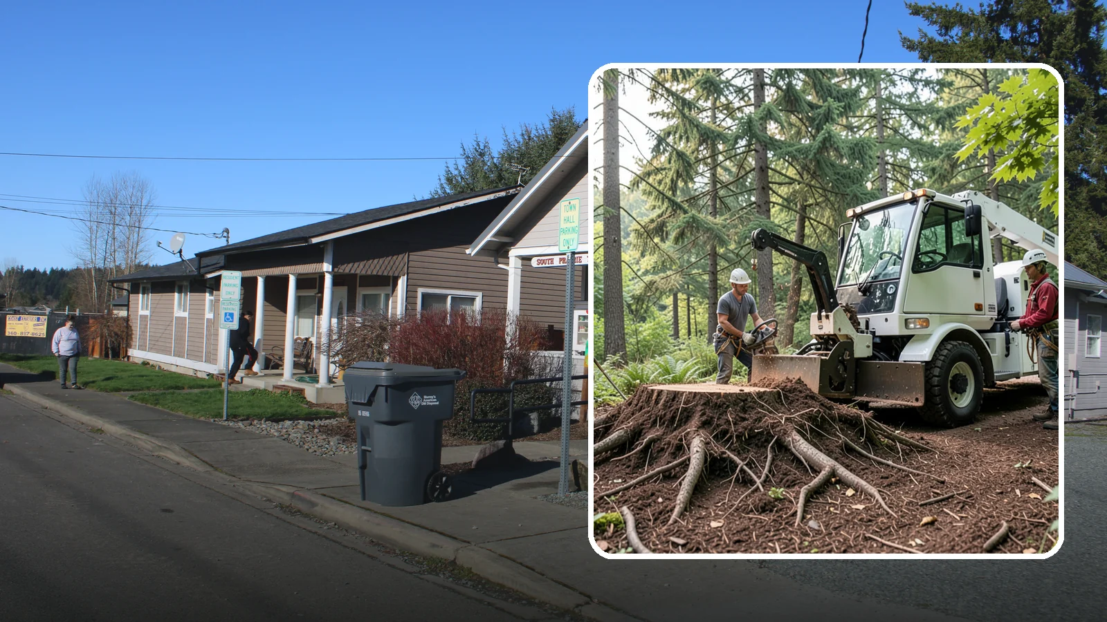 Surface root grinding in South Prairie, Pierce County, WA - The grinding of exposed surface roots.