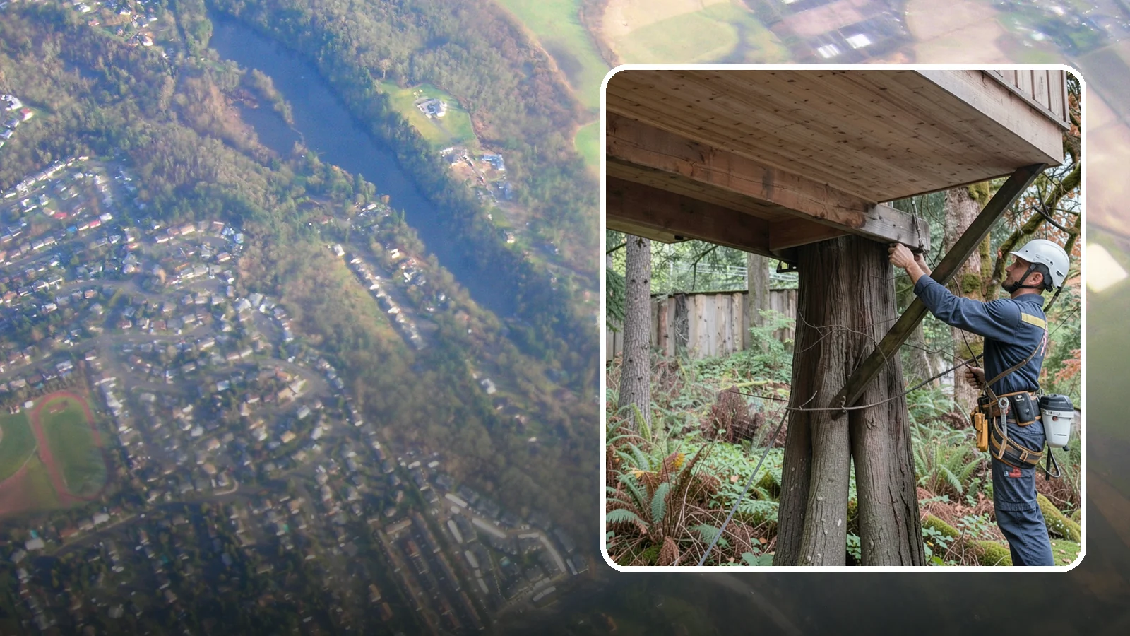 Tree bracing in Algona, King County, WA - The installation of rods to reinforce splits or weak unions.