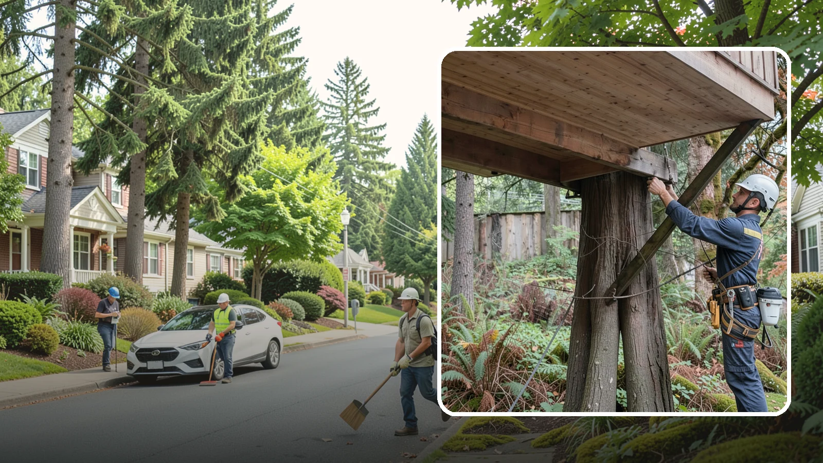 Tree bracing in Beaux Arts Village, King County, WA - The installation of rods to reinforce splits or weak unions.