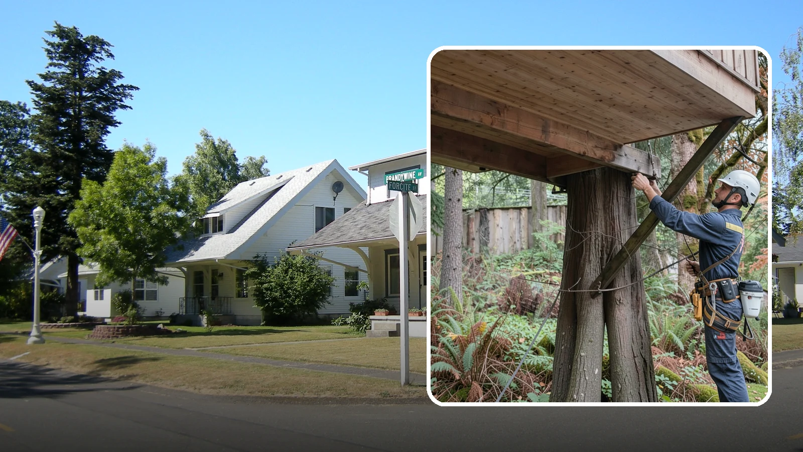 Tree bracing in DuPont, Pierce County, WA - The installation of rods to reinforce splits or weak unions.