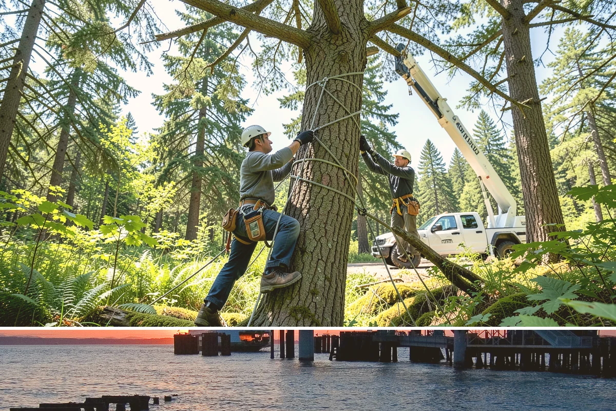 Tree bracing in Edmonds, Snohomish County, WA - Work is performed year-round but typically scheduled when trees have full foliage to assess load paths accurately