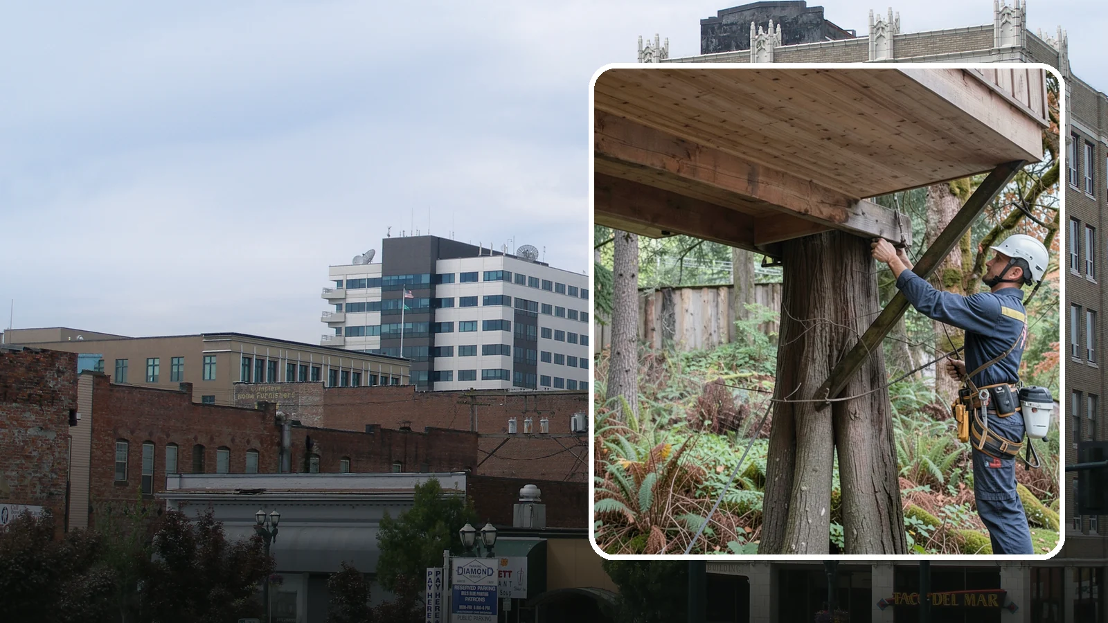 Tree bracing in Everett, Snohomish County, WA - The installation of rods to reinforce splits or weak unions.