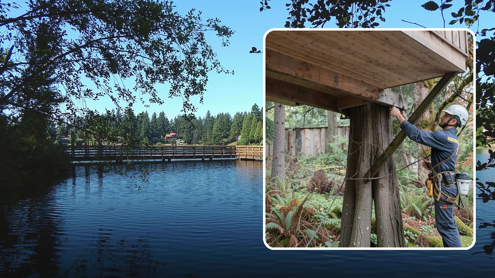 Tree bracing in Federal Way, King County, WA - The installation of rods to reinforce splits or weak unions.