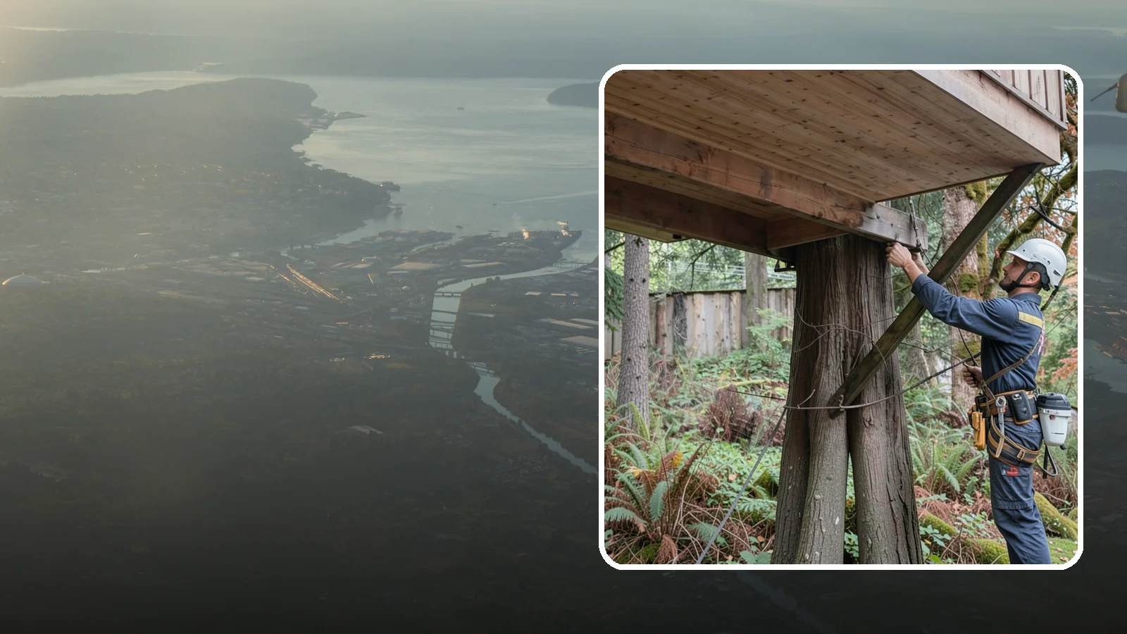 Tree bracing in Fife, Pierce County, WA - The installation of rods to reinforce splits or weak unions.