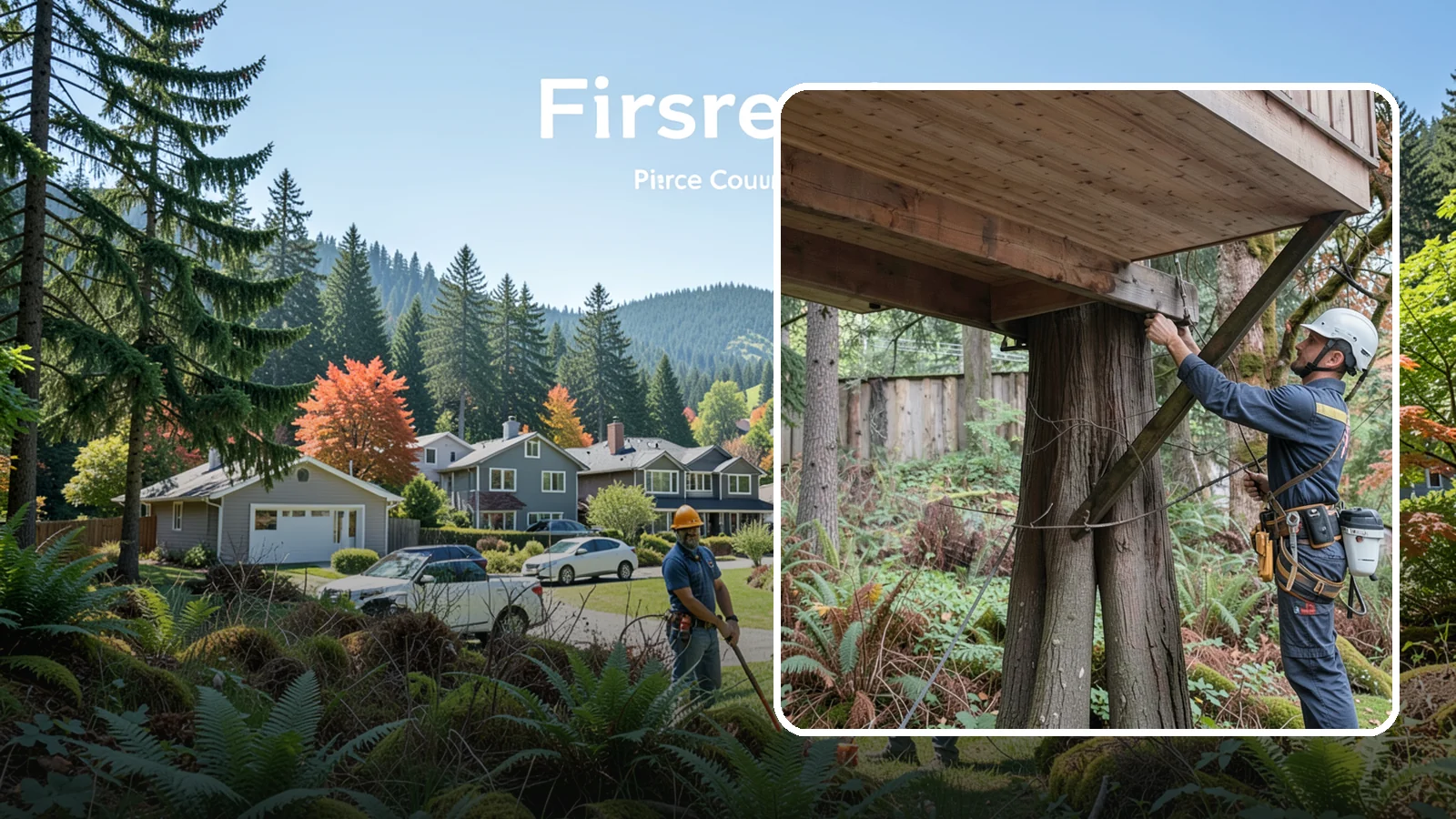 Tree bracing in Fircrest, Pierce County, WA - The installation of rods to reinforce splits or weak unions.