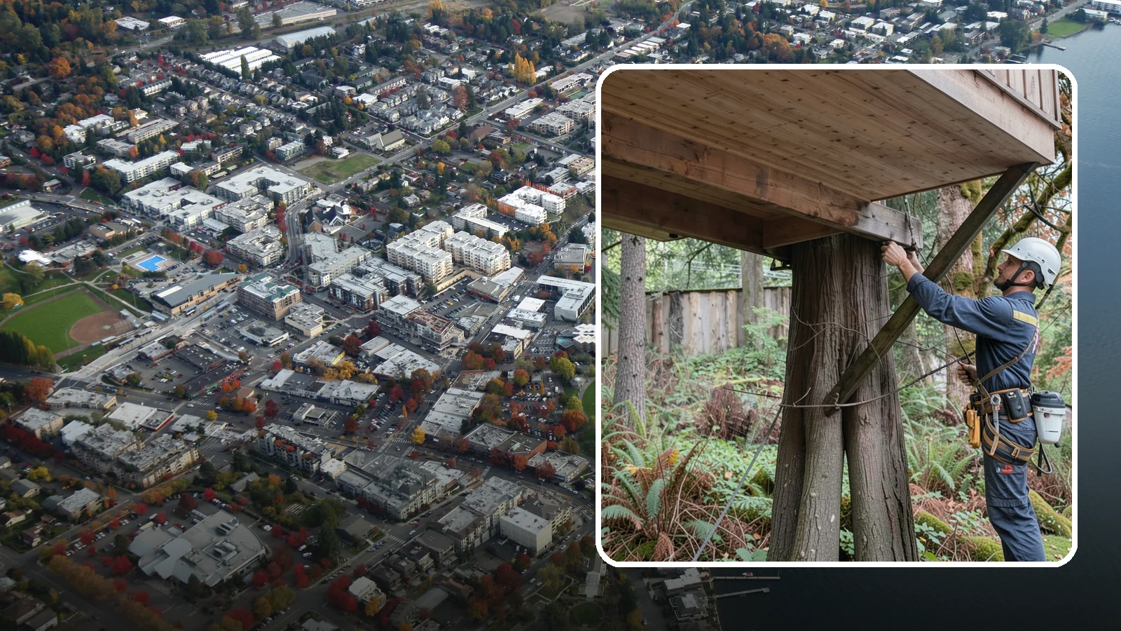 Tree bracing in Kirkland, King County, WA - The installation of rods to reinforce splits or weak unions.