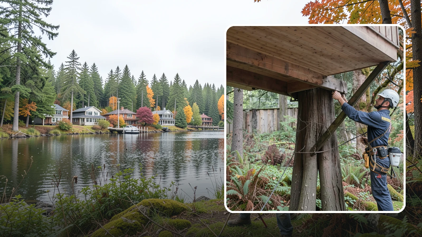 Tree bracing in La Conner, Skagit County, WA - The installation of rods to reinforce splits or weak unions.