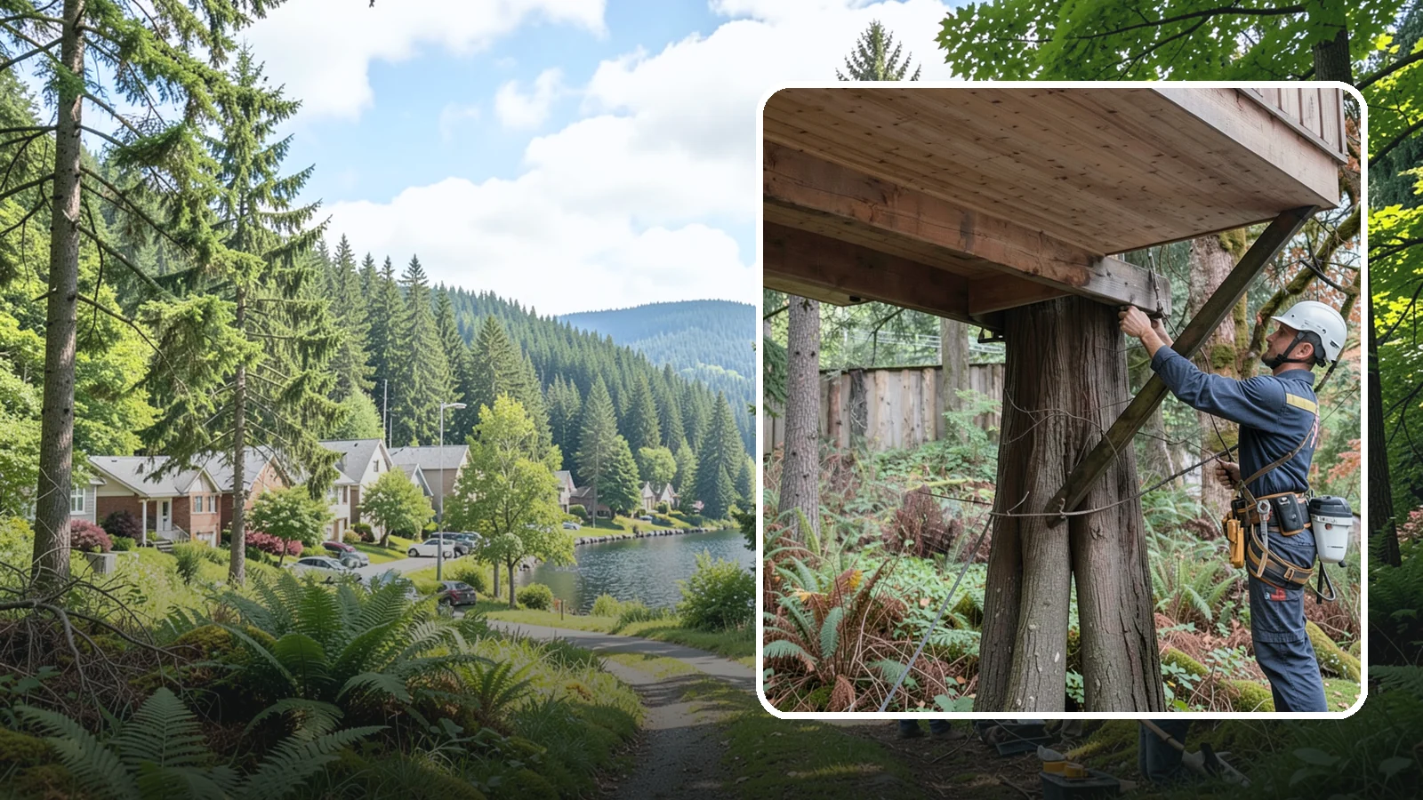 Tree bracing in Lake Forest Park, King County, WA - The installation of rods to reinforce splits or weak unions.