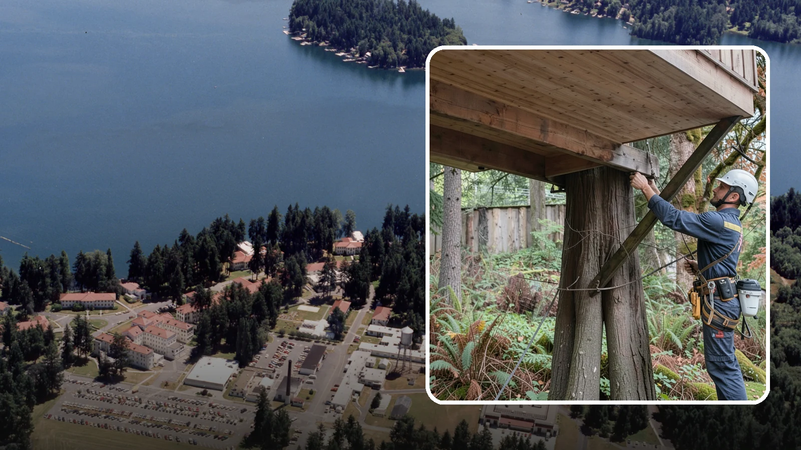 Tree bracing in Lakewood, Pierce County, WA - The installation of rods to reinforce splits or weak unions.
