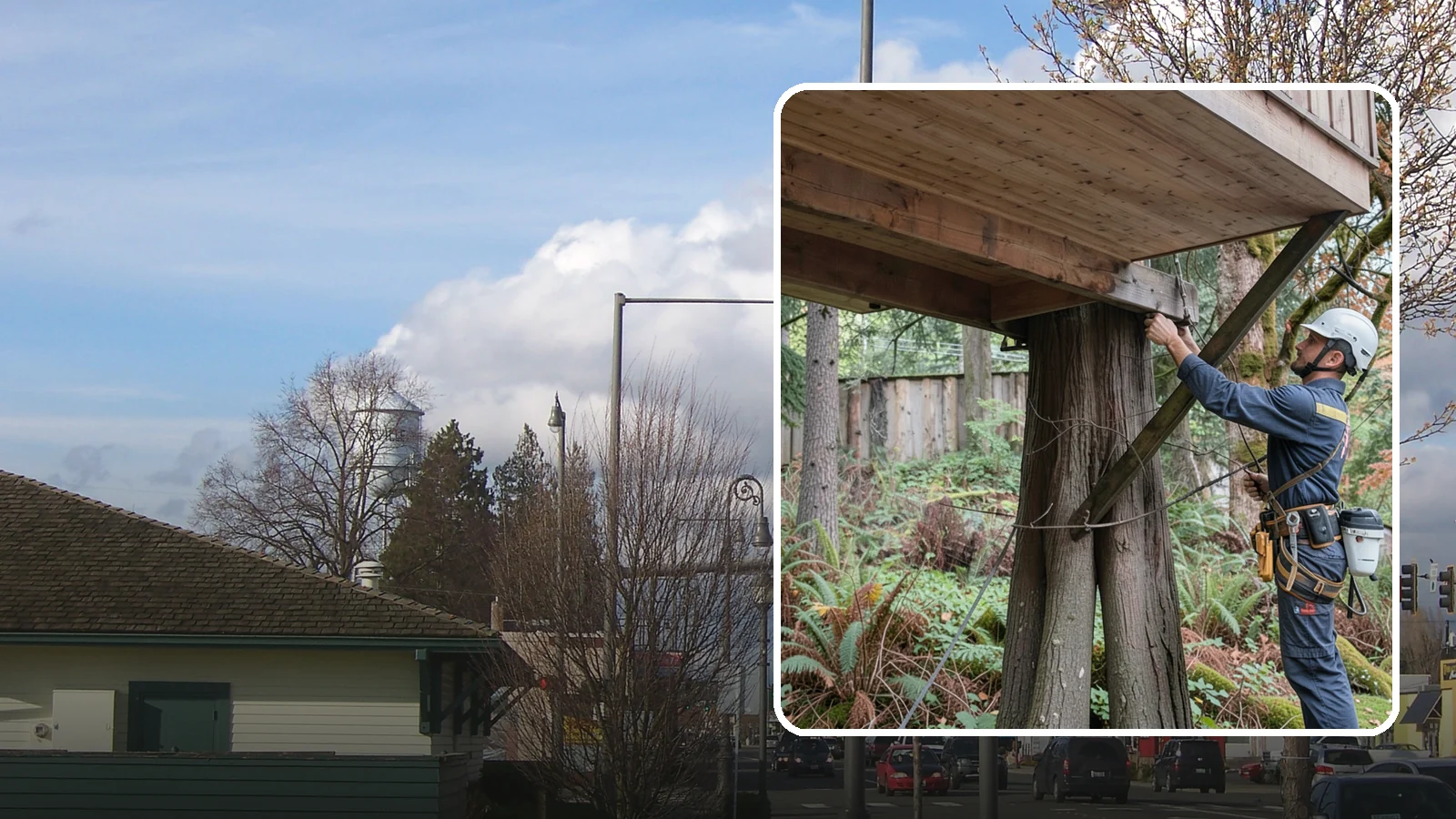 Tree bracing in Marysville, Snohomish County, WA - The installation of rods to reinforce splits or weak unions.