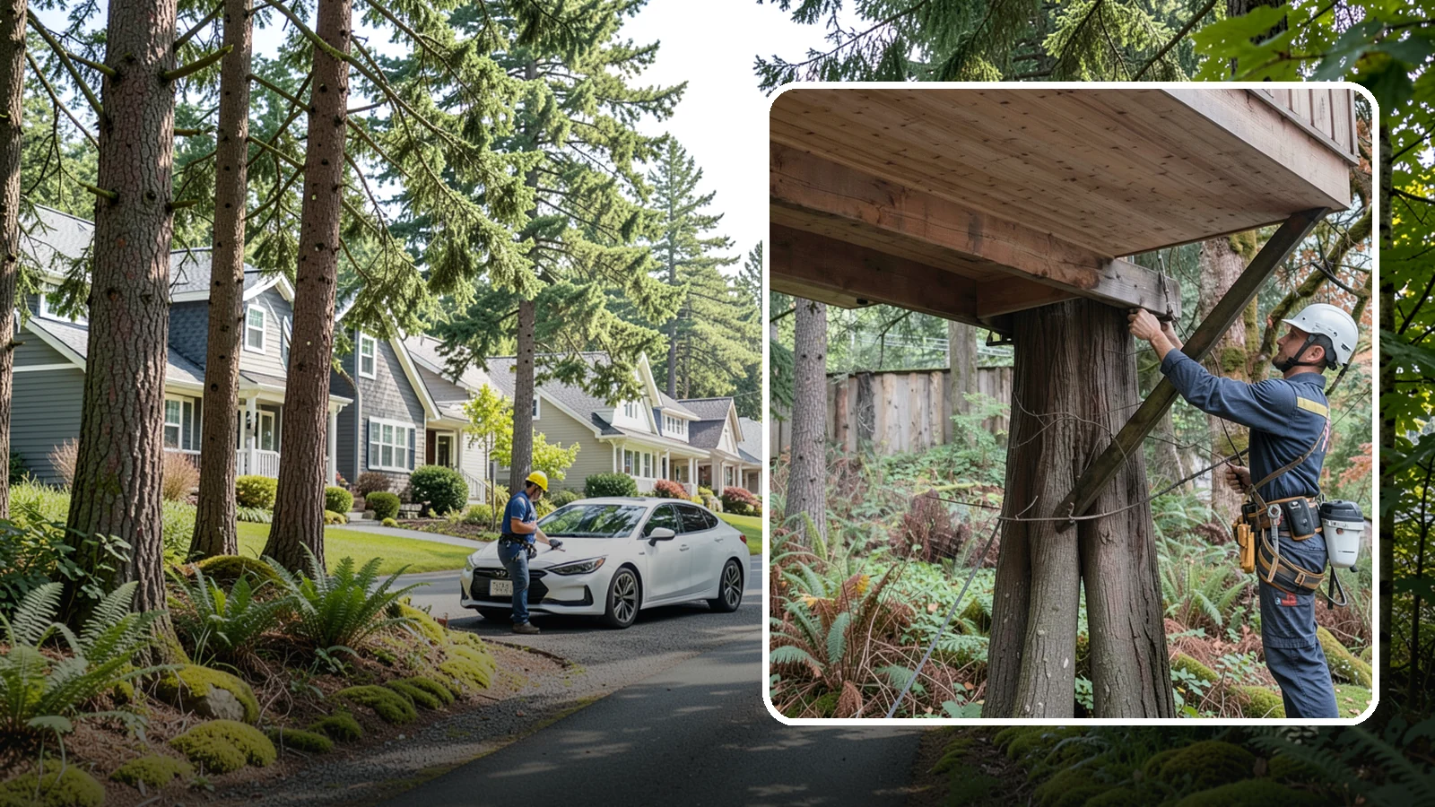 Tree bracing in Normandy Park, King County, WA - The installation of rods to reinforce splits or weak unions.