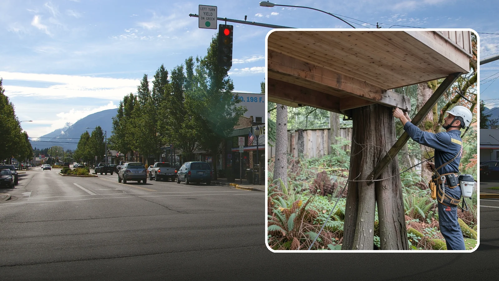 Tree bracing in North Bend, King County, WA - The installation of rods to reinforce splits or weak unions.