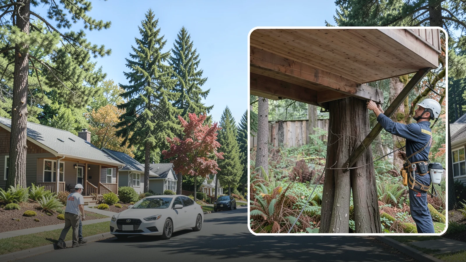 Tree bracing in Orting, Pierce County, WA - The installation of rods to reinforce splits or weak unions.