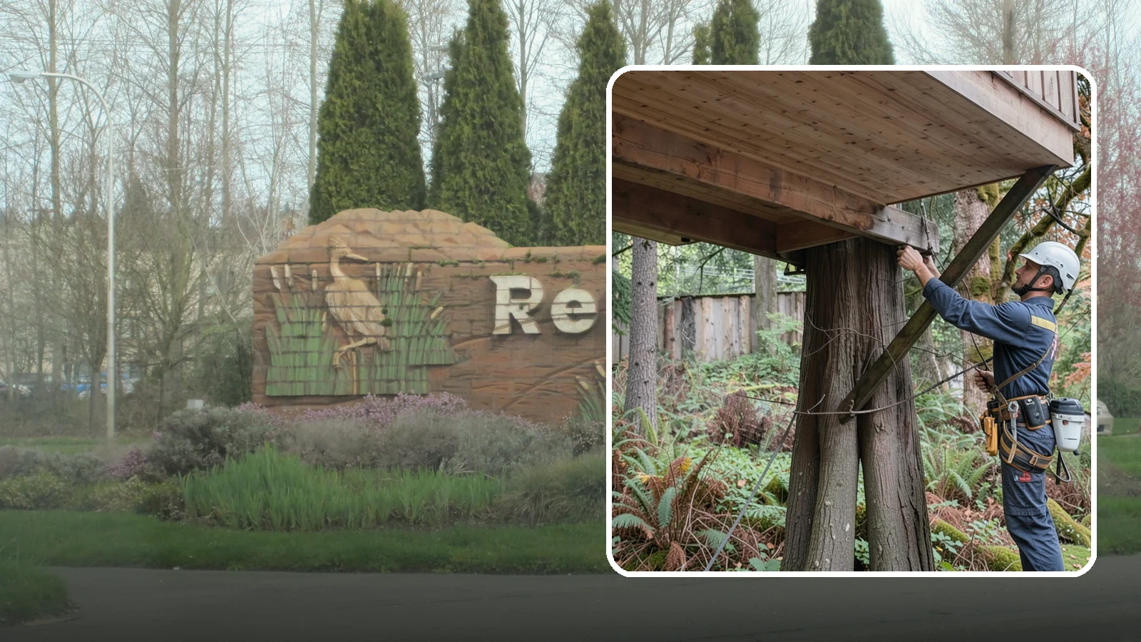 Tree bracing in Renton, King County, WA - The installation of rods to reinforce splits or weak unions.