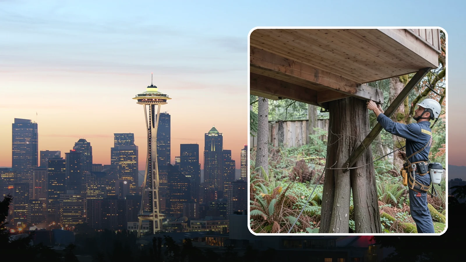 Tree bracing in Seattle, King County, WA - The installation of rods to reinforce splits or weak unions.