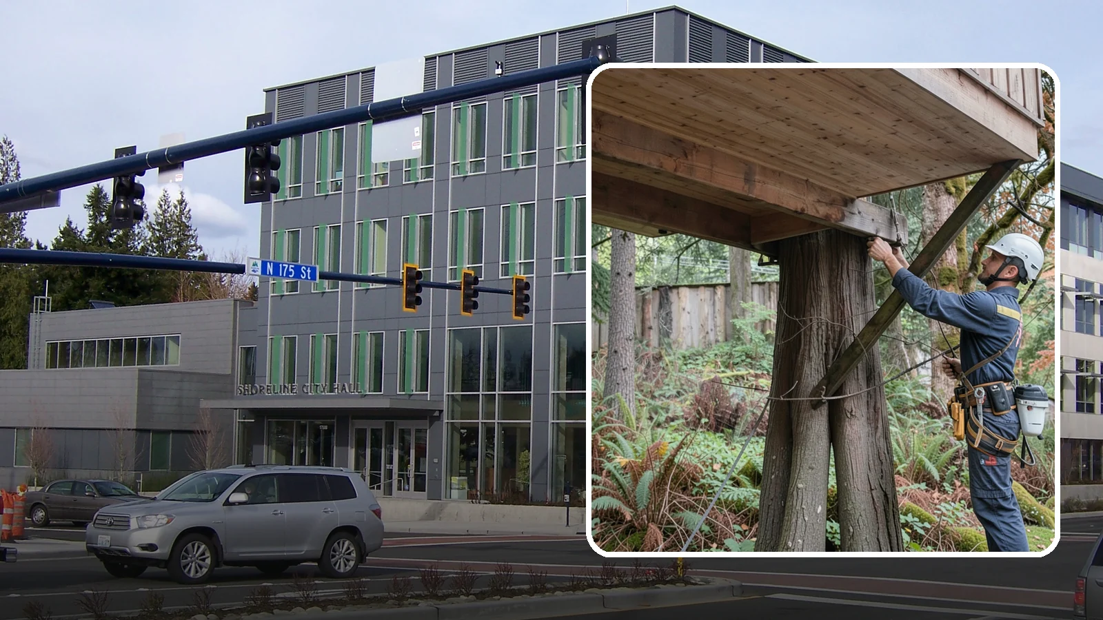 Tree bracing in Shoreline, King County, WA - The installation of rods to reinforce splits or weak unions.