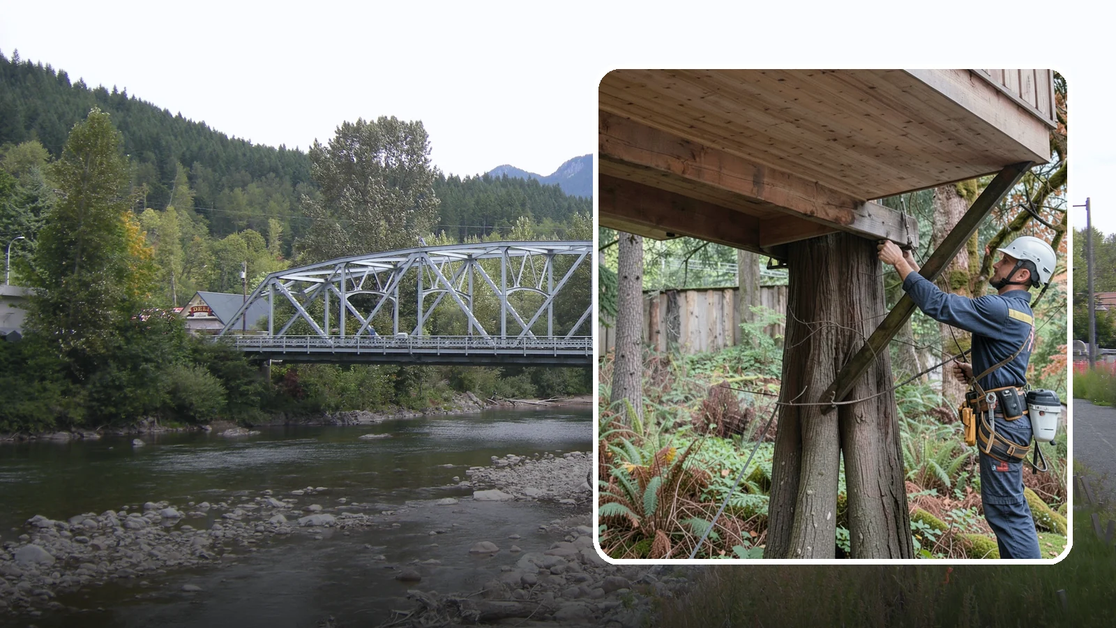 Tree bracing in Skykomish, King County, WA - The installation of rods to reinforce splits or weak unions.