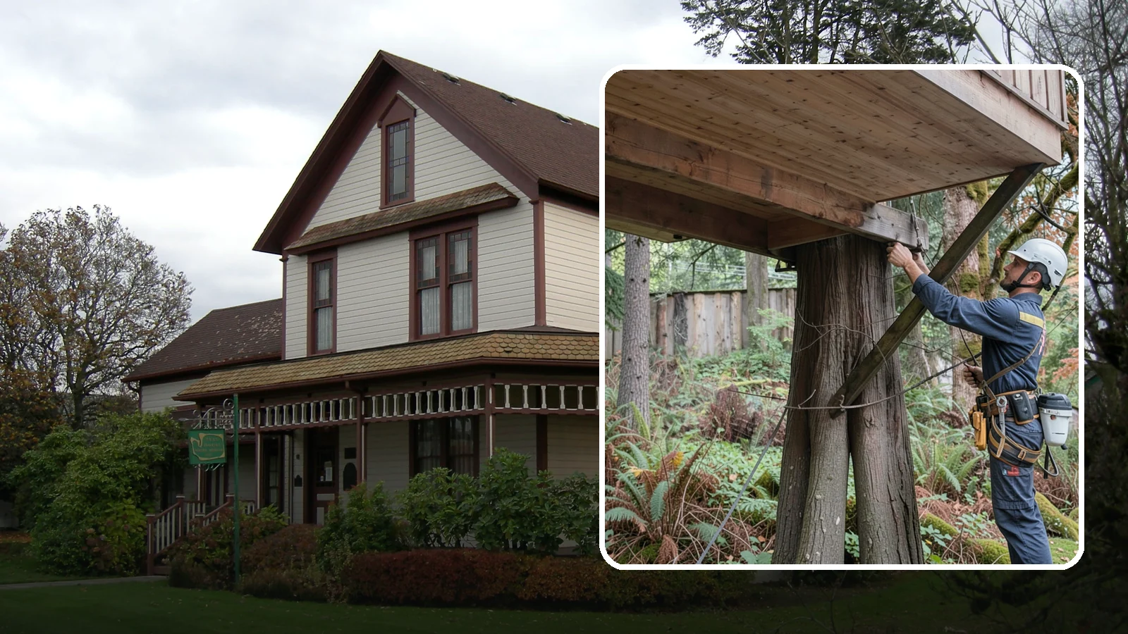 Tree bracing in Sumner, Pierce County, WA - The installation of rods to reinforce splits or weak unions.