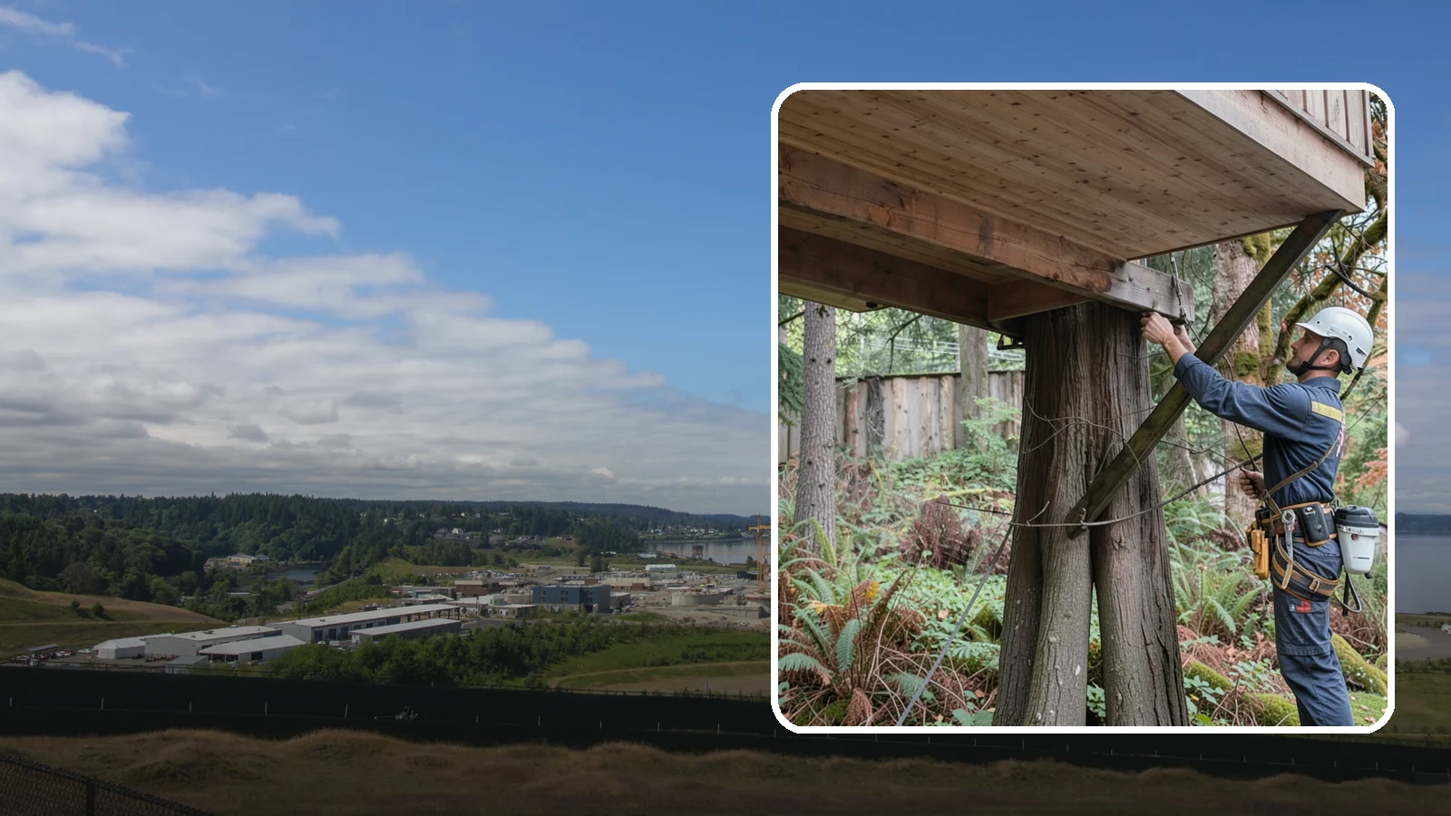 Tree bracing in University Place, Pierce County, WA - The installation of rods to reinforce splits or weak unions.