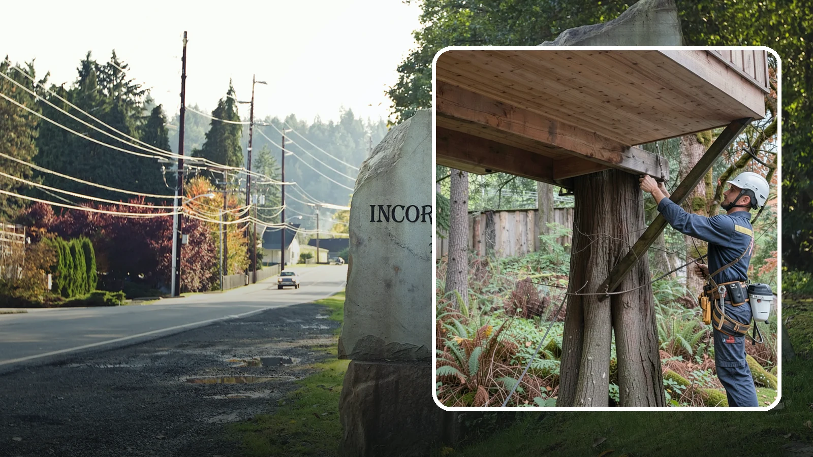 Tree bracing in Wilkeson, Pierce County, WA - The installation of rods to reinforce splits or weak unions.
